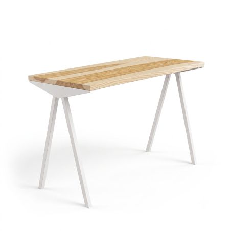 Bureau 60x120 cm en frêne avec pied métal blanc