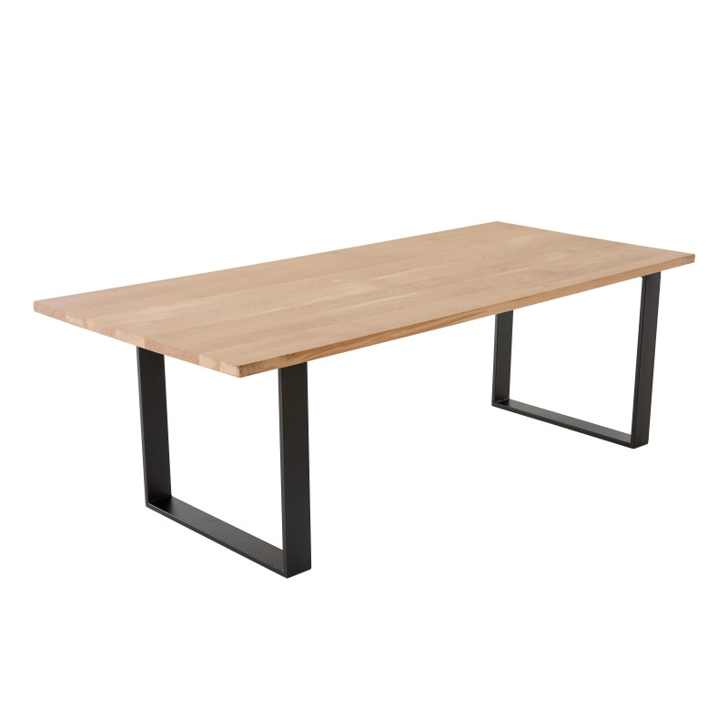 Table de réunion chêne massif 240x100 cm - pied rectangle épais