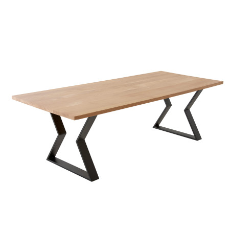 Table de réunion en chêne massif 240x100 cm - pied sablier noir