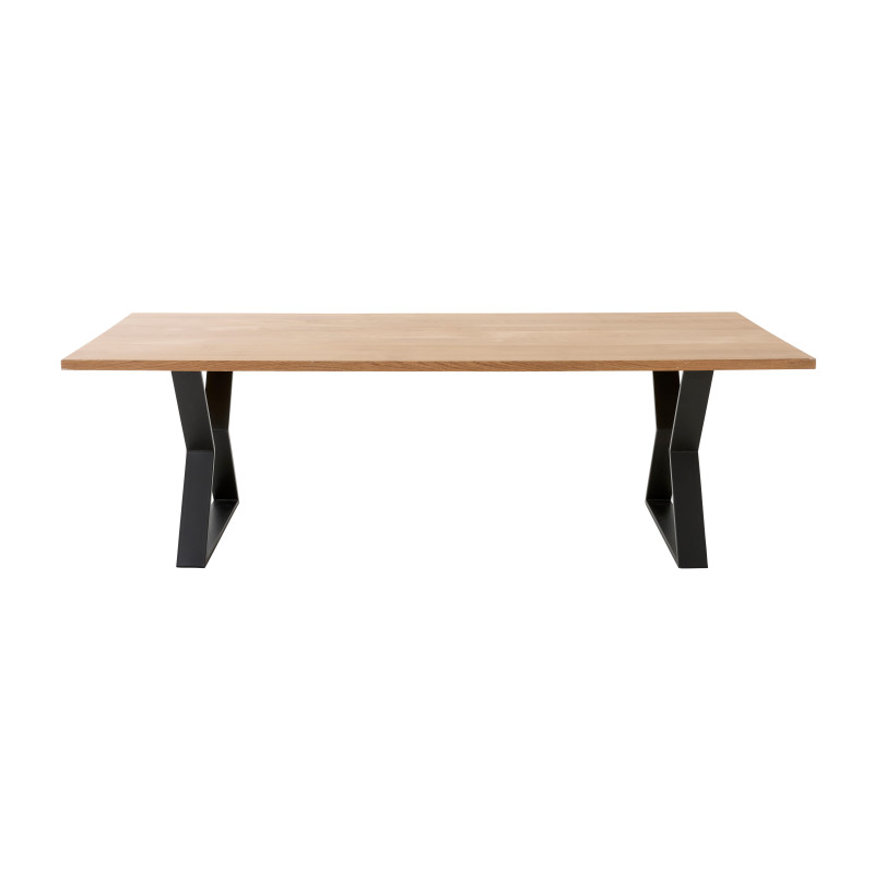 Table de réunion en chêne massif 240x100 cm - pied sablier noir