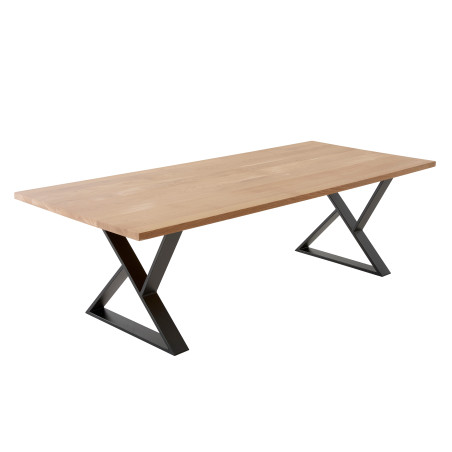Table réunion chêne massif 240x100 cm - pied sablier déstructuré