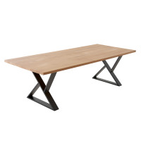 Table réunion chêne massif 240x100 cm - pied sablier déstructuré