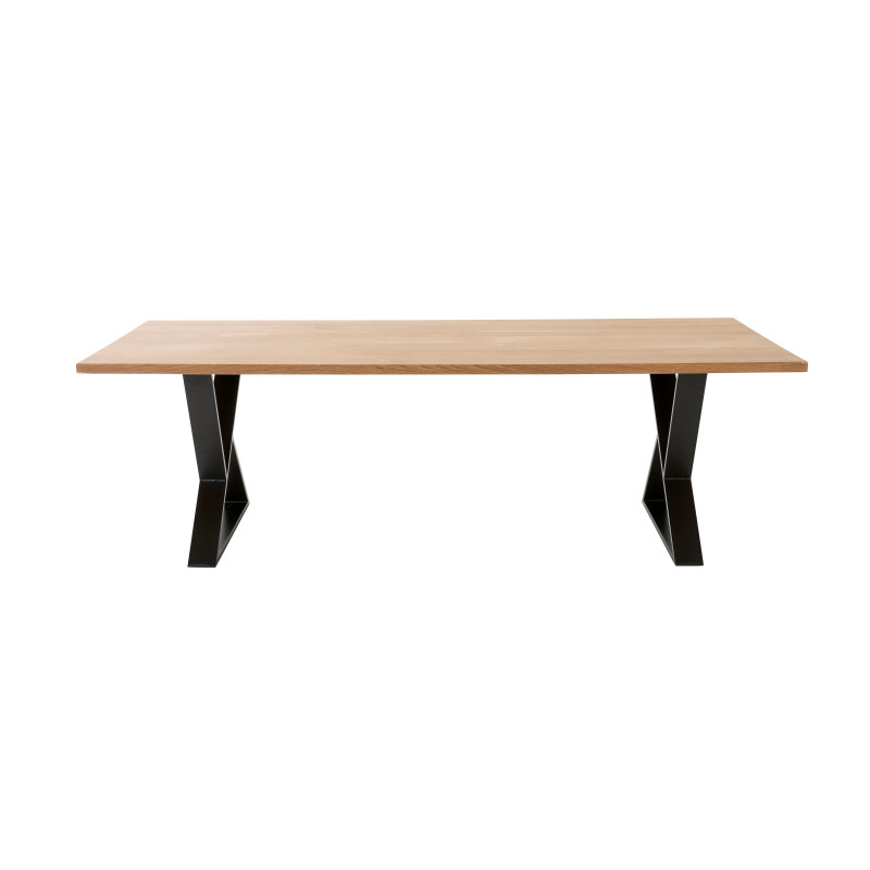 Table réunion chêne massif 240x100 cm - pied sablier déstructuré