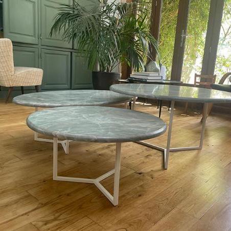 Table basse gigogne marbre et blanc