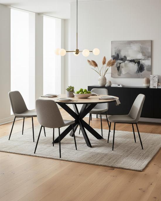 Table à manger 6 personnes en HPL avec pied mikado croisé