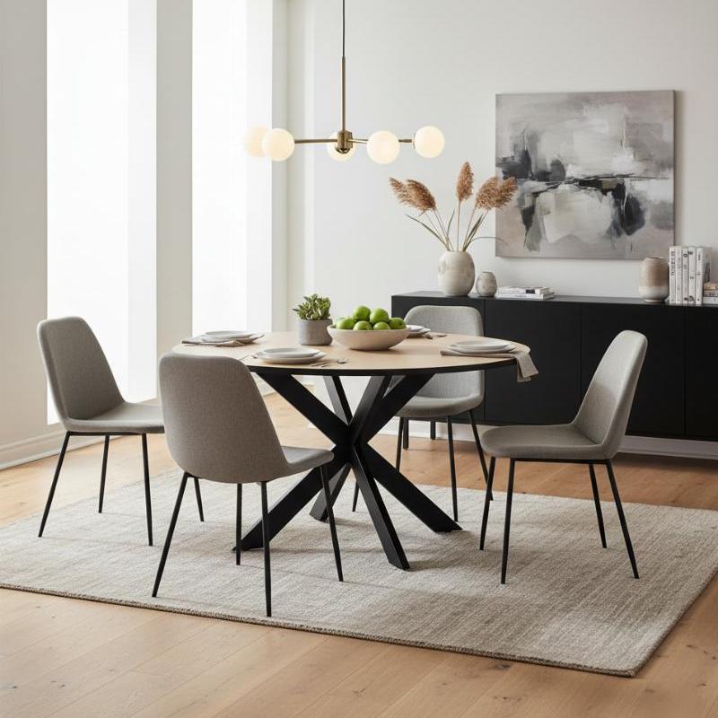 Table à manger 6 personnes en HPL avec pied mikado croisé