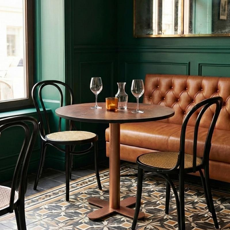 Table à manger 2 personnes en HPL avec pied bistrot croix