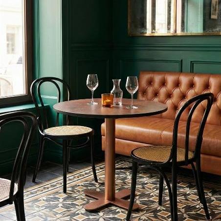 Table à manger 2 personnes en HPL avec pied bistrot croix