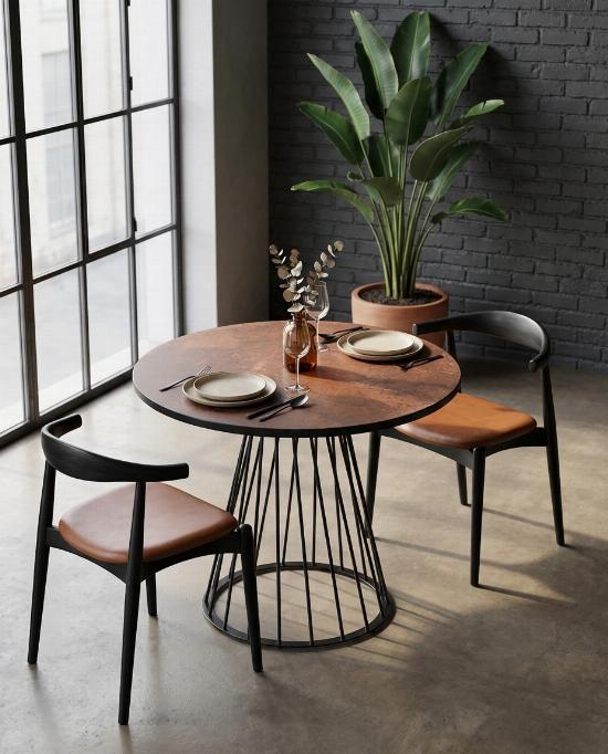 Table à manger 2 personnes en HPL avec pied circulaire