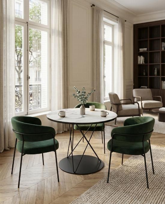 Table à manger 3 personnes en HPL avec pied triple central
