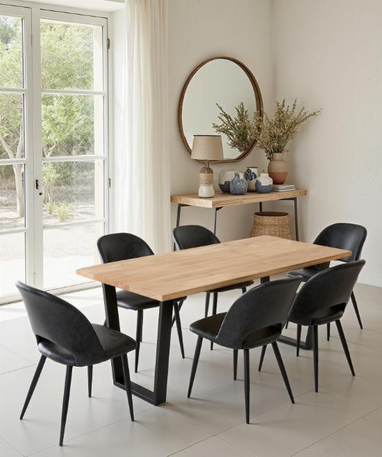 Table à manger 6 personnes avec pieds trapèze épais
