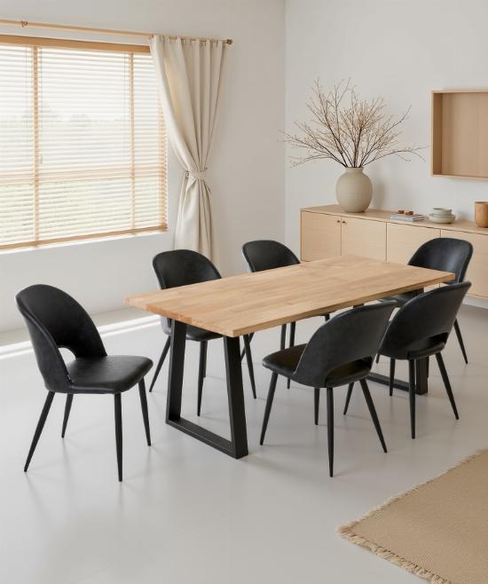 Table à manger 6 personnes avec pieds trapèze épais inversé