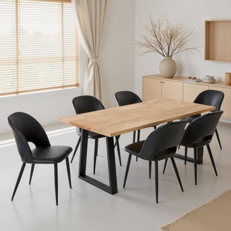 Table à manger 6 personnes avec pieds trapèze épais inversé