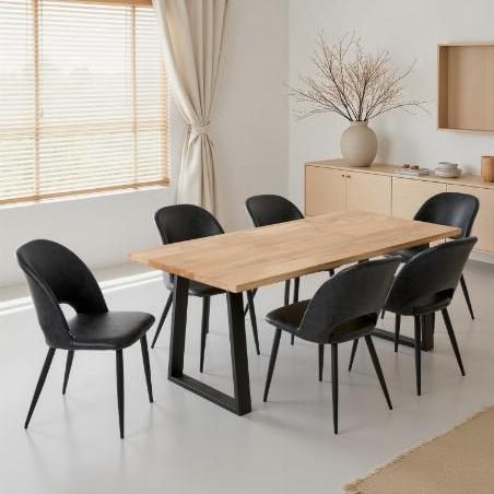 Table à manger 6 personnes avec pieds trapèze épais inversé