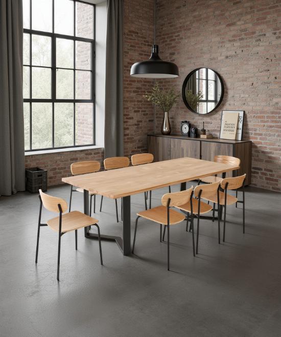 Table à manger 8 personnes en chêne massif avec pieds M