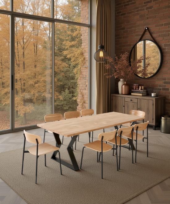 Table à manger 8 personnes en chêne massif avec pieds Sablier