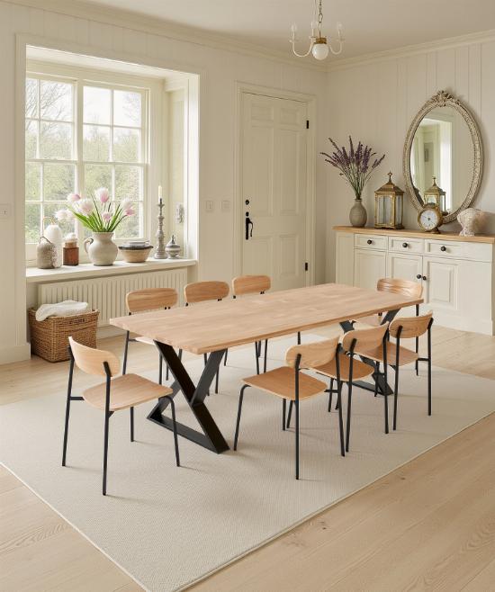 table à manger 8 personnes avec pieds sablier destructure