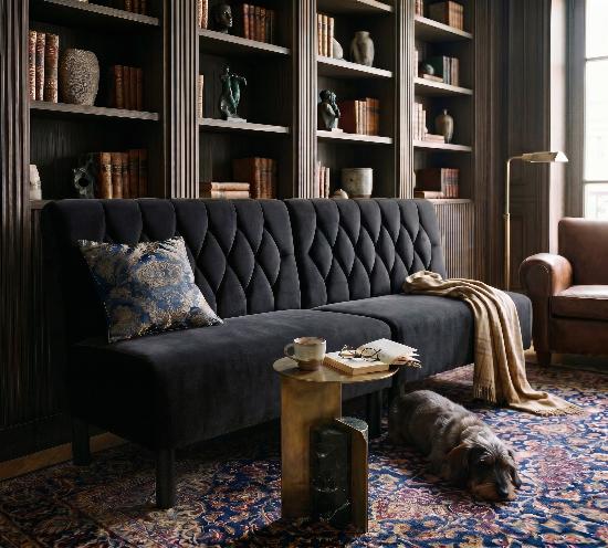 Banquette en velours dossier sur piqure losange