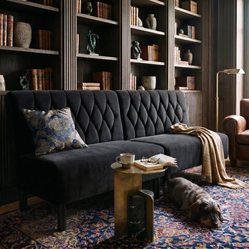 Banquette en velours dossier sur piqure losange