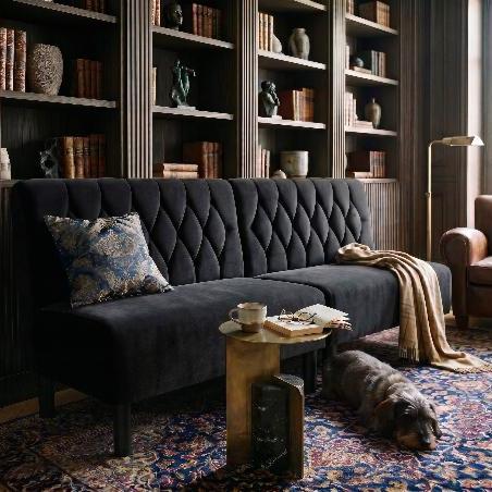 Banquette en velours dossier sur piqure losange