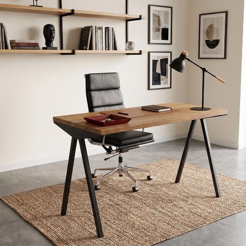 Bureau 60x120 cm en chêne avec pied métal noir 