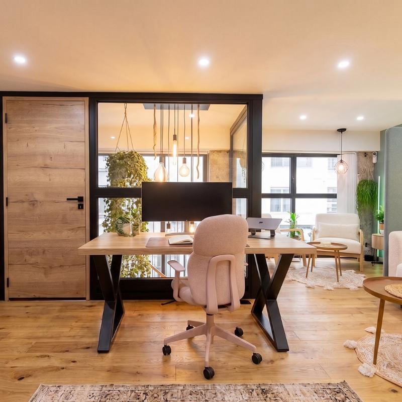 Bureau de réunion avec pied sablier déstructuré